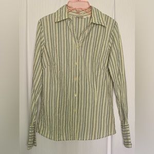 Point Zero by Nicole Benisti Long Sleeve Blouse Yellow Blue and Green Small